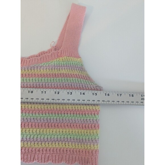 Crochet Striped Knit Cropped Tank Top Hippie Boho 70s Juniors Medium - Picture 5 of 5